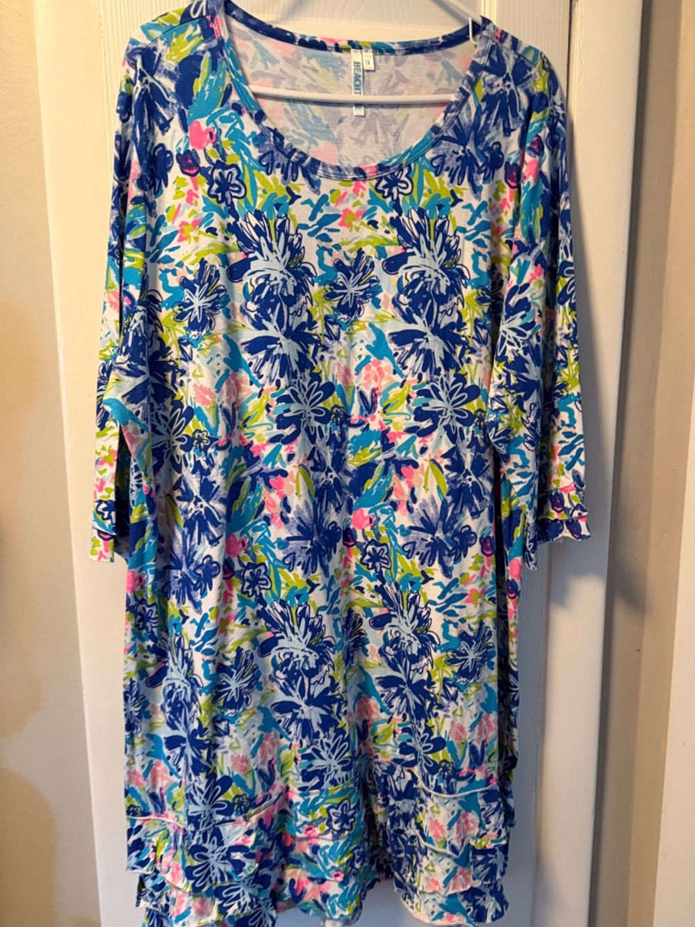 Women's Blue Floral Dress - Beach Coverup Tunic by Beach Time 1x